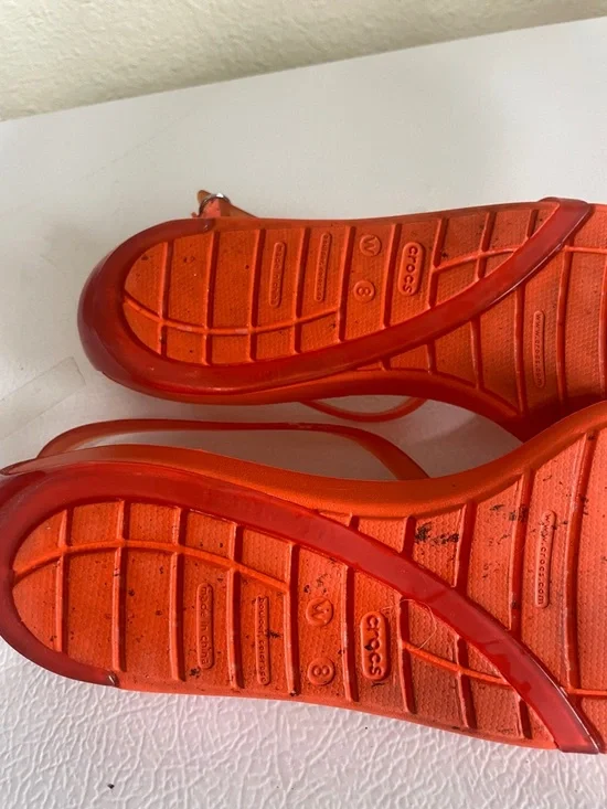 CROCS Women's Orange Flat Sandals. Good Condition. Size 8. - Picture 9 of 11